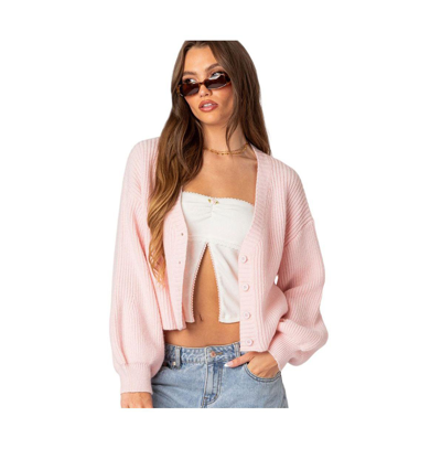 Shop Edikted Women's Sabrina Chunky Knit Cropped Cardigan In Light-pink
