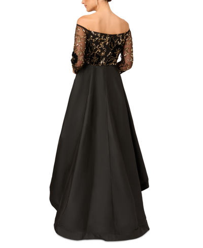 Shop Adrianna Papell Beaded Taffeta-skirt Gown In Black,gold