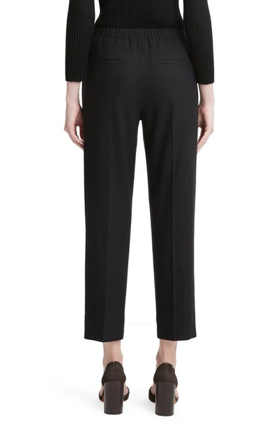 Shop Vince Crop Pleated Brushed Wool Blend Pull-on Pants In Black