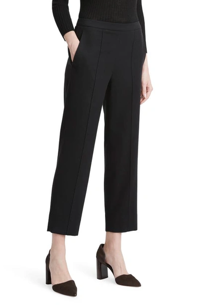 Shop Vince Crop Pleated Brushed Wool Blend Pull-on Pants In Black