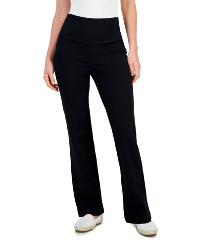 Shop Style & Co Petite High-rise Pull-on Bootcut Ponte Pants, Created For Macy's In Deep Black