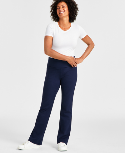 Shop Style & Co Petite High-rise Pull-on Bootcut Ponte Pants, Created For Macy's In Deep Black