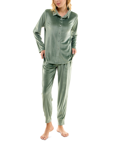 Shop Roudelain Women's 2-pc. Ribbed Velour Jogger Pajamas Set In Mauve Orchid