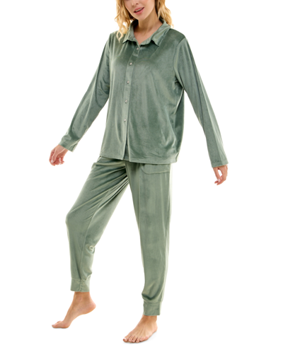 Shop Roudelain Women's 2-pc. Ribbed Velour Jogger Pajamas Set In Mauve Orchid