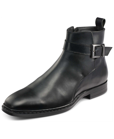 Shop Karl Lagerfeld Men's Leather Side-zip Buckle Boots In Black