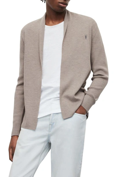 Shop Allsaints Mode Slim Fit Merino Wool Cardigan In Stone Taupe Marl