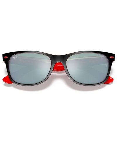 Ray Ban Unisex Sunglasses, Rb2132m Scuderia Ferrari Collection 55 In Top Matte Black On Red,light Green Mirro