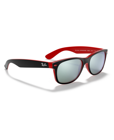 Ray Ban Unisex Sunglasses, Rb2132m Scuderia Ferrari Collection 55 In Top Matte Black On Red,light Green Mirro