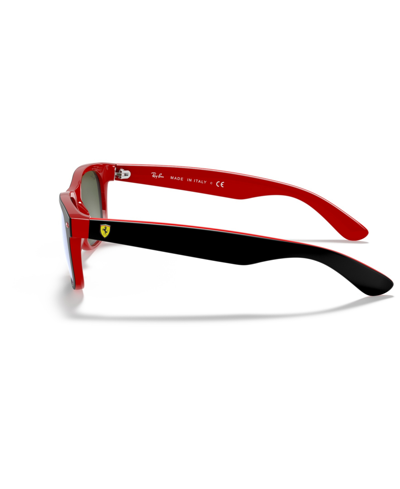Ray Ban Unisex Sunglasses, Rb2132m Scuderia Ferrari Collection 55 In Top Matte Black On Red,light Green Mirro