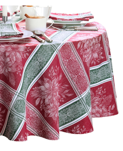 Elrene Poinsettia Plaid Jacquard Plaid Tablecloth, 60" X 84" Oval In Multi
