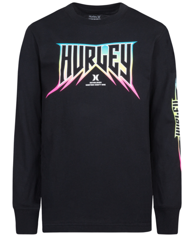 Shop Hurley Big Boys Wave-tallica Long Sleeve T-shirt In Black