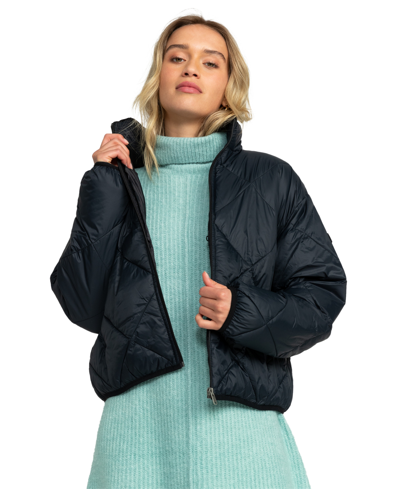 Shop Roxy Juniors' Wind Swept Padded Packable Jacket In Anthracite