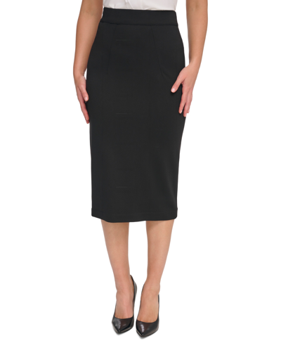 Shop Tommy Hilfiger Women's Ponte Pencil Midi Skirt In Black