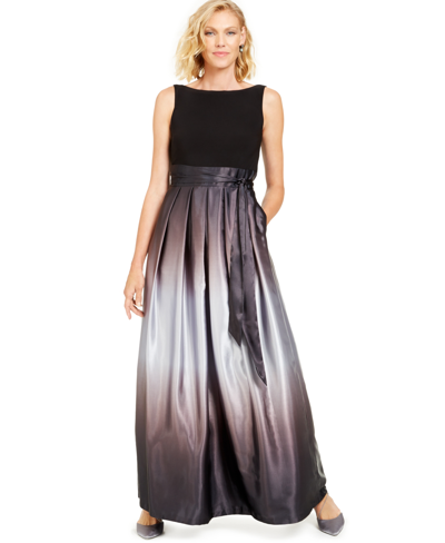 Shop Sl Fashions Ombre Satin Bow Sash Gown In Black,silver