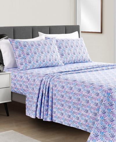 Sunham Microfiber Easy Care Printed 4-pc. Sheet Set, California King In Blue Floral