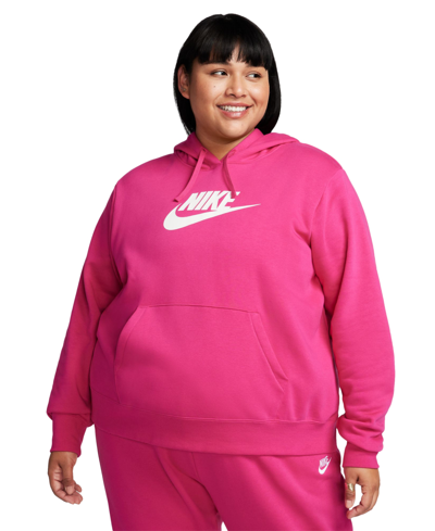 Shop Nike Plus Size Active Sportswear Club Hooded Fleece Sweatshirt In Fireberry