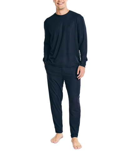 Shop Nautica Men's 2-pc. Relaxed-fit Waffle-knit T-shirt & Pajama Pants Set In Navy
