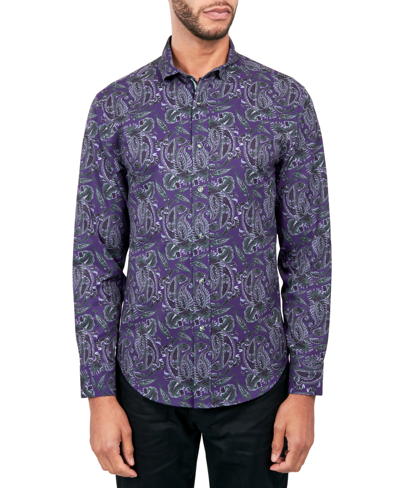 Shop Society Of Threads Men's Regular-fit Non-iron Performance Stretch Paisley Button-down Shirt In Purple