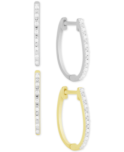 Macy's 2-pc. Set Diamond Hoop Earrings (1/6 Ct. T.w.) In Sterling Silver & 14k Gold-plated Sterling Silver In Sterling Silver,gold Plated Sterling Si