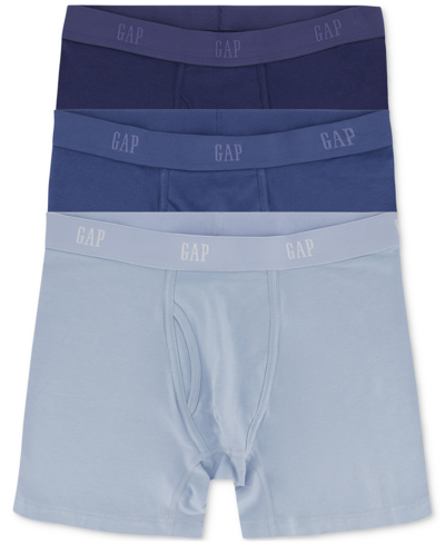 Shop Gap Men's 3-pk. Cotton Stretch Boxer Briefs In Bleach Blue,chrome Blue,elysian Blue