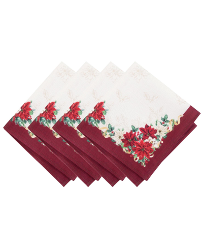 Elrene Poinsettia Garlands Engineered Napkins, Set Of 4, 17" X 17" In Multi