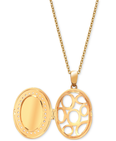 MACY'S DIAMOND HALO OVAL LOCKET 18" PENDANT NECKLACE (1/3 CT. T.W.) IN 14K GOLD-PLATED STERLING SILVER 