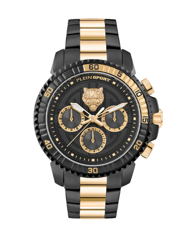 Shop Plein Sport Men's Chronograph Date Quartz Powerlift Gold-tone And Black Stainless Steel Bracelet Watch 45mm In Two-tone