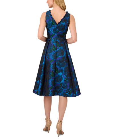 Shop Adrianna Papell Women's V-neck High-low Jacquard Dress In Blue Multi