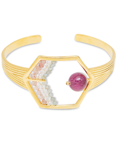 Shop Nectar Nectar New York 18k Gold-plated Mixed Gemstone Cuff Bracelet In Gld