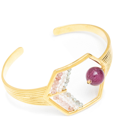 Shop Nectar Nectar New York 18k Gold-plated Mixed Gemstone Cuff Bracelet In Gld