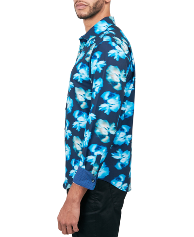 Society Of Threads Men's Regular-fit Non-iron Performance Stretch Abstract Floral Button-down Shirt In Blue