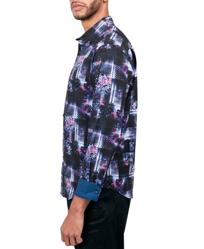 Society Of Threads Men's Regular-fit Non-iron Performance Stretch Patchwork-print Button-down Shirt In Black