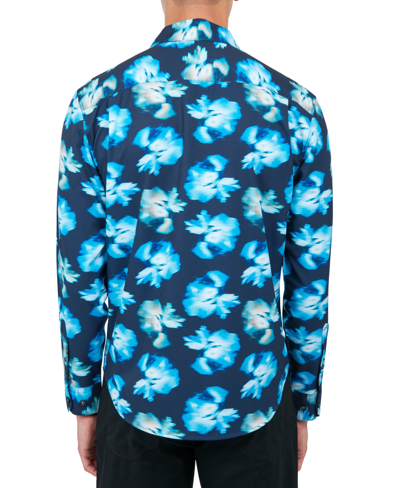 Society Of Threads Men's Regular-fit Non-iron Performance Stretch Abstract Floral Button-down Shirt In Blue
