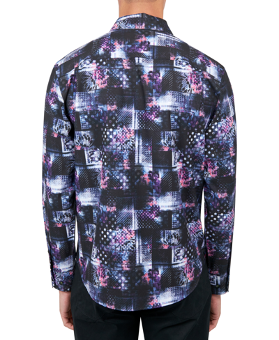 Society Of Threads Men's Regular-fit Non-iron Performance Stretch Patchwork-print Button-down Shirt In Black