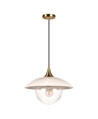 Shop Hudson & Canal Alvia 14.5" Metal And Glass Shade Wide Pendant In Pearled White,brass