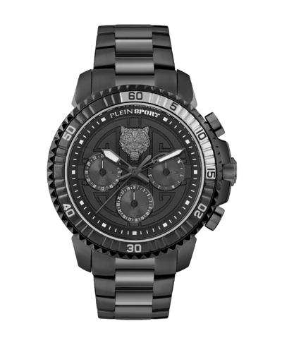 Shop Plein Sport Men's Chronograph Date Quartz Powerlift Black Stainless Steel Bracelet Watch 45mm In Ion Plated Black