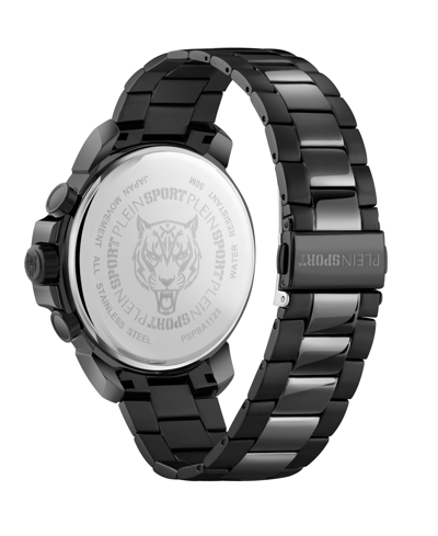 Shop Plein Sport Men's Chronograph Date Quartz Powerlift Black Stainless Steel Bracelet Watch 45mm In Ion Plated Black