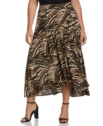 Shop Ella Rafaella Plus Size Printed Crepe Faux Wrap Skirt In Black
