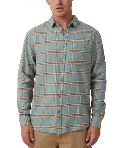 Shop Cotton On Men's Camden Long Sleeve Shirt In Teal Textured Check