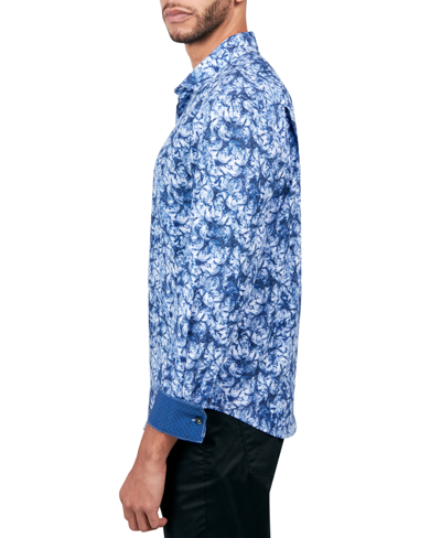 Society Of Threads Men's Regular-fit Non-iron Performance Stretch Rose-print Button-down Shirt In Blue