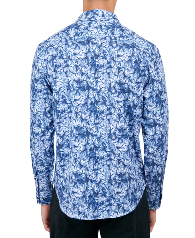 Shop Society Of Threads Men's Regular-fit Non-iron Performance Stretch Rose-print Button-down Shirt In Blue