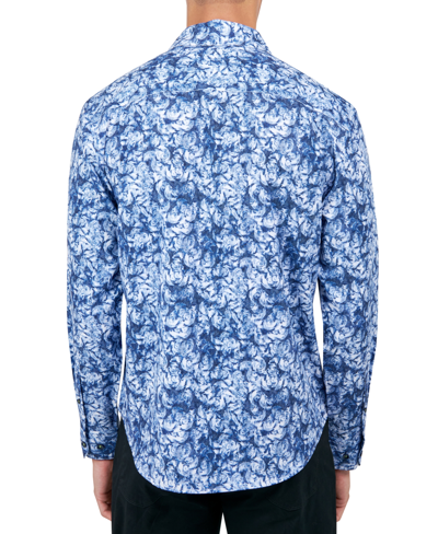 Society Of Threads Men's Regular-fit Non-iron Performance Stretch Rose-print Button-down Shirt In Blue