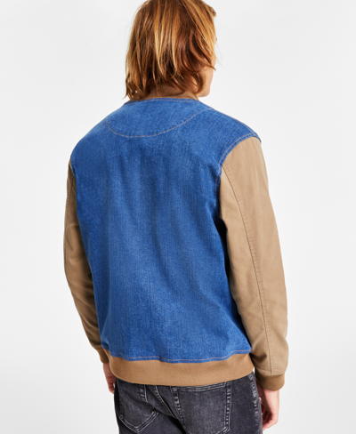 Shop Sun + Stone Men's Denim-canvas Bomber Jacket, Created For Macy's In Denim,gold