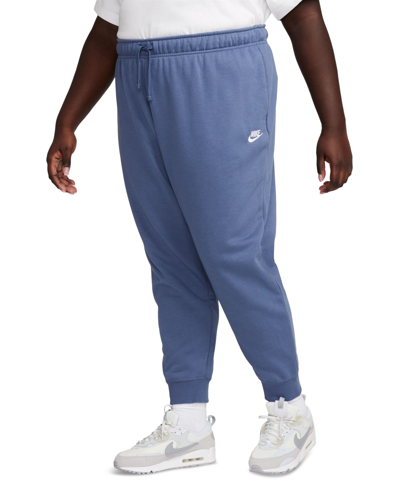 Shop Nike Plus Size Active Sportswear Club Mid-rise Fleece Jogger Pants In Diffused Blue,white