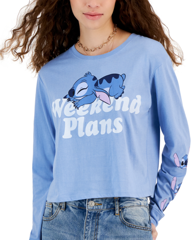 Shop Disney Juniors' Stitch Weekend Plans Long-sleeve Graphic T-shirt In Endless Sky