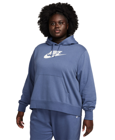 Shop Nike Plus Size Active Sportswear Club Hooded Fleece Sweatshirt In Diffused Blue