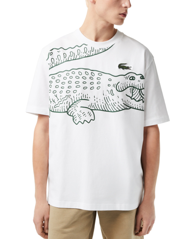 Shop Lacoste Men's Loose-fit Crocodile Logo T-shirt In White