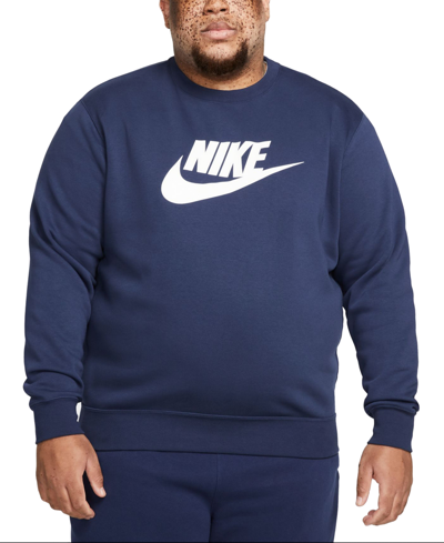 Shop Nike Men's Sportswear Club Fleece Graphic Crewneck Sweatshirt In Midnight Navy