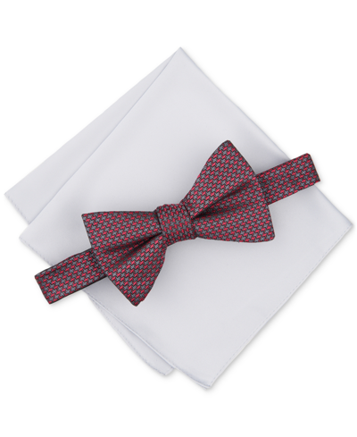 Shop Alfani Men's Geo-print Bow Tie & Pocket Square Set, Created For Macy's In Grey