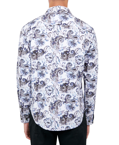 Society Of Threads Men's Regular Fit Non-iron Performance Stretch Paisley Button-down Shirt In White,purple